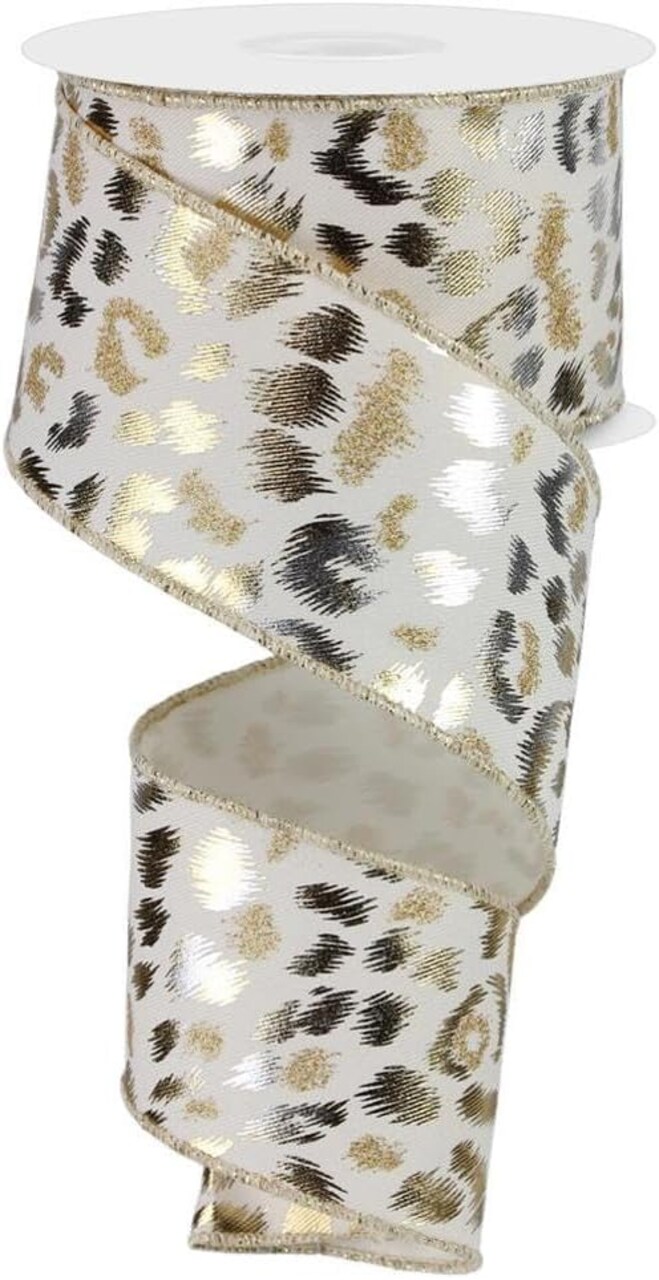 RG Ribbon: Metallic Leopard Print Wired Ribbon 1.5" or 2.5" x 10 Yards